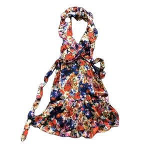 Anthropologie Postella Romantic Feminine Ruffled watercolor Halter dress Med